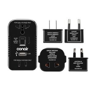 Conair Travel Smart International Power Converter Adapter Set USB 150+ Countries